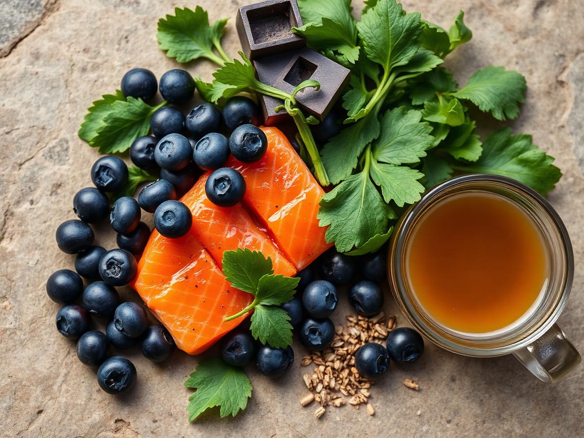 Fresh longevity ingredients on stone